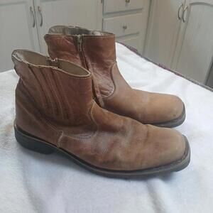 Bullboxer Mens Size 10 Leather Side Zip Ankle Boots Distressed Brown